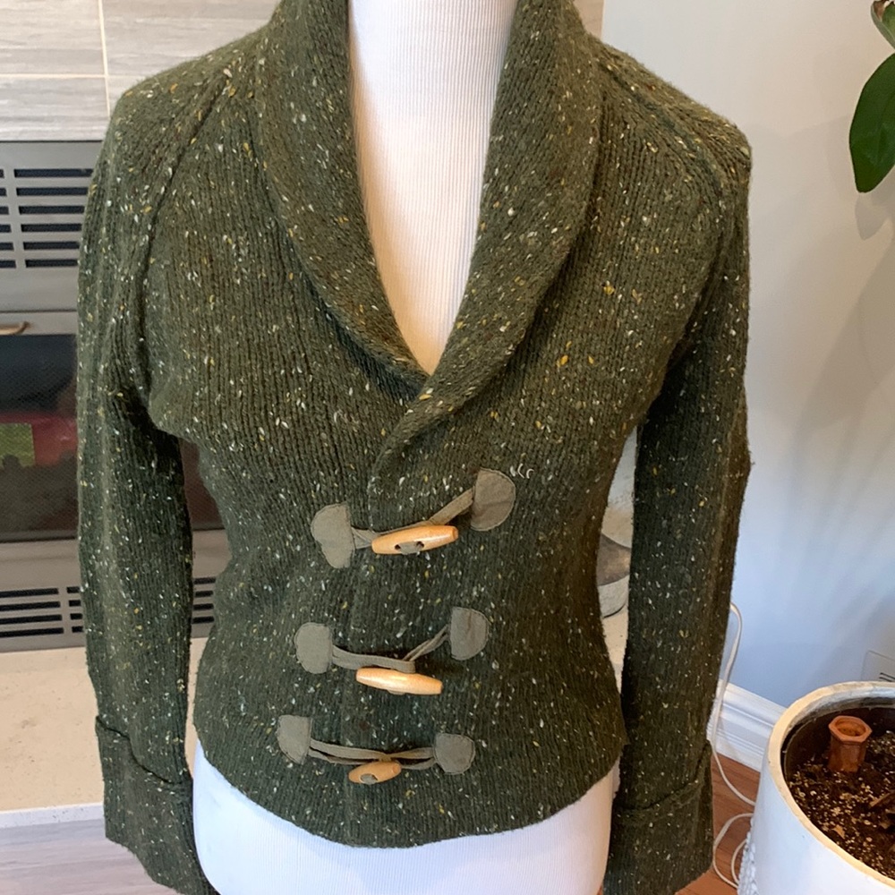 Kanji Natural confetti green lambs wool blend cardigan.